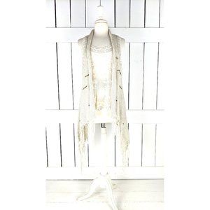 Asymmetrical tassel beaded fringe knit long slouchy boho vest large